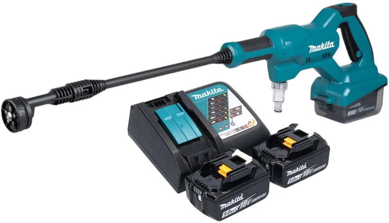 DHW 180 RT accudrukreiniger 18 V 24 bar + 2x accu 5.0 Ah + lader de Makita – image du produit