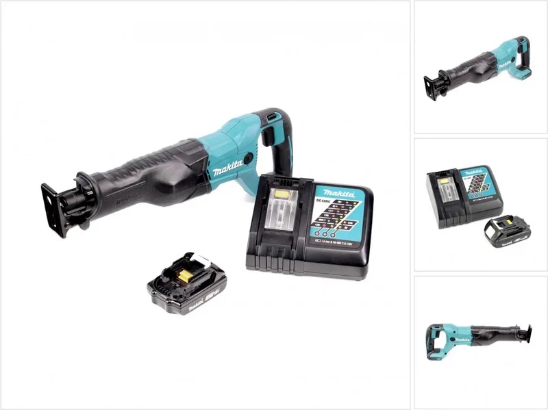 DJR 186 18 V Li-ion accu reciprozaag met 1,5 Ah accu en DC 18 RC oplader fra Makita – produktbillede