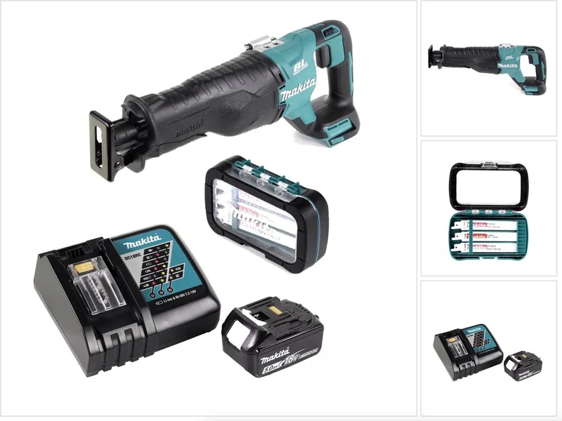 DJR 187 RT accu reciprozaag 18 V borstelloze reciprozaag + 1x assortiment reciprozaagbladen ( P-81290 ) + 1x 5,0 Ah accu + oplader de Makita – image du produit
