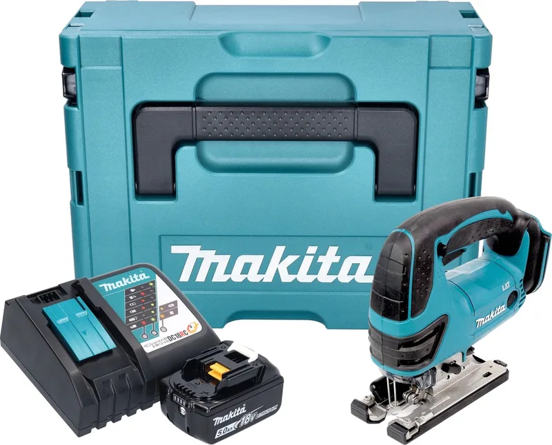DJV 180 RT1XJ accu decoupeerzaag 18 V 135 mm + 1x accu 5,0 Ah + oplader + Makpac van Makita – productafbeelding