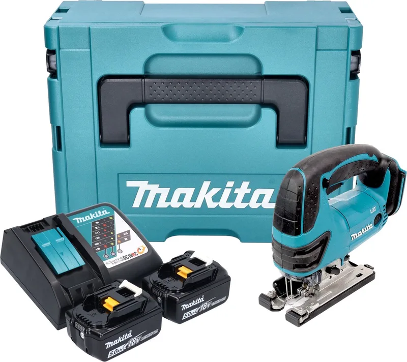 DJV 180 RTXJ accu-decoupeerzaag 18 V 135 mm + 2x accu 5,0 Ah + oplader + Makpac de Makita – image du produit
