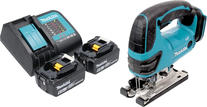 DJV 180 SGX accu-decoupeerzaag 18 V 135 mm + 2x accu 6,0 Ah + oplader från Makita – produktbild