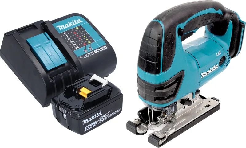 DJV 180 ST1X accu-decoupeerzaag 18 V 135 mm + 1x accu 5,0 Ah + oplader van Makita – productafbeelding