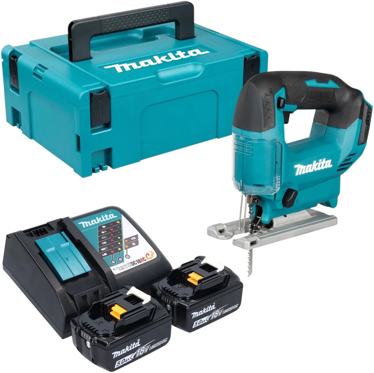 DJV 186 RTJ accu pendelzaag 18 V + 2x accu 5,0 Ah + oplader + Makpac de Makita – image du produit