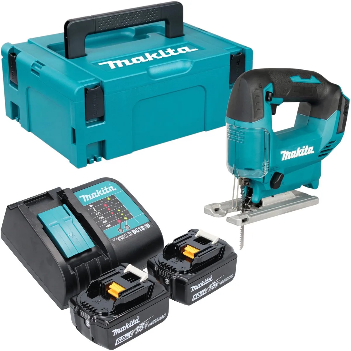 DJV 186 SGJ accu pendelzaag 18 V + 2x accu 6,0 Ah + oplader + Makpac by Makita – product image