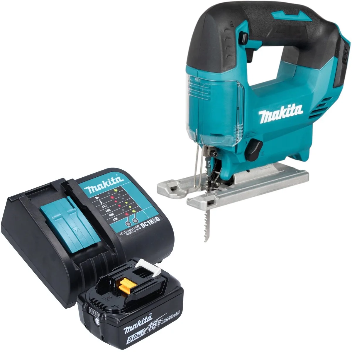 DJV 186 ST1 accu pendel-decoupeerzaag 18 V + 1x accu 5,0 Ah + oplader van Makita – productafbeelding