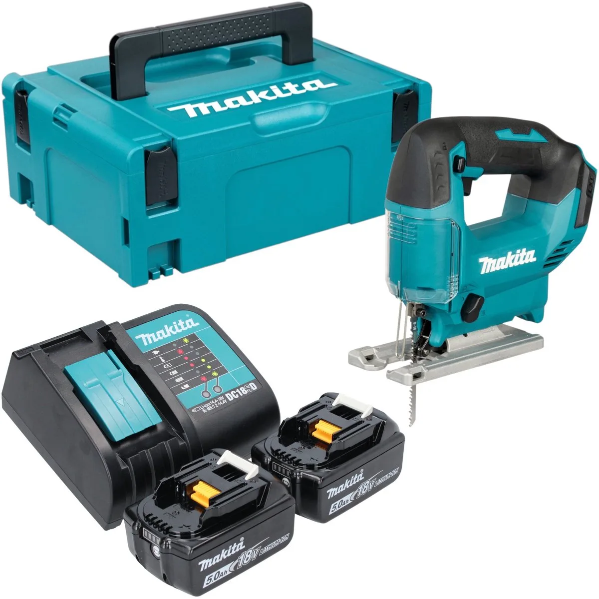 DJV 186 STJ accu pendelzaag 18 V + 2x accu 5,0 Ah + oplader + Makpac by Makita – product image