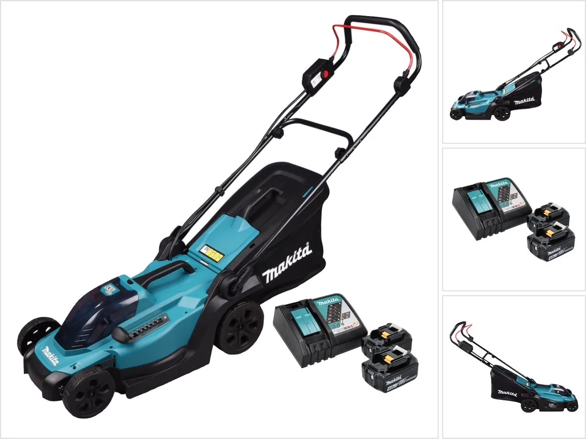 DLM 330 RM2 accugrasmaaier 18 V 33 cm 30 l + 2x accu 4.0 Ah + lader von Makita – Produktbild