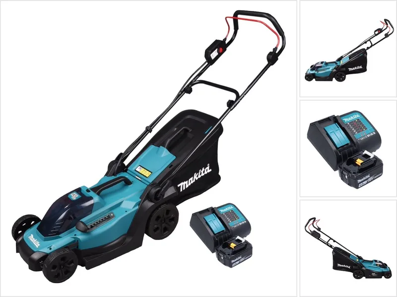 DLM 330 SM accugrasmaaier 18 V 33 cm 30 l + 1x accu 4.0 Ah + lader van Makita – productafbeelding
