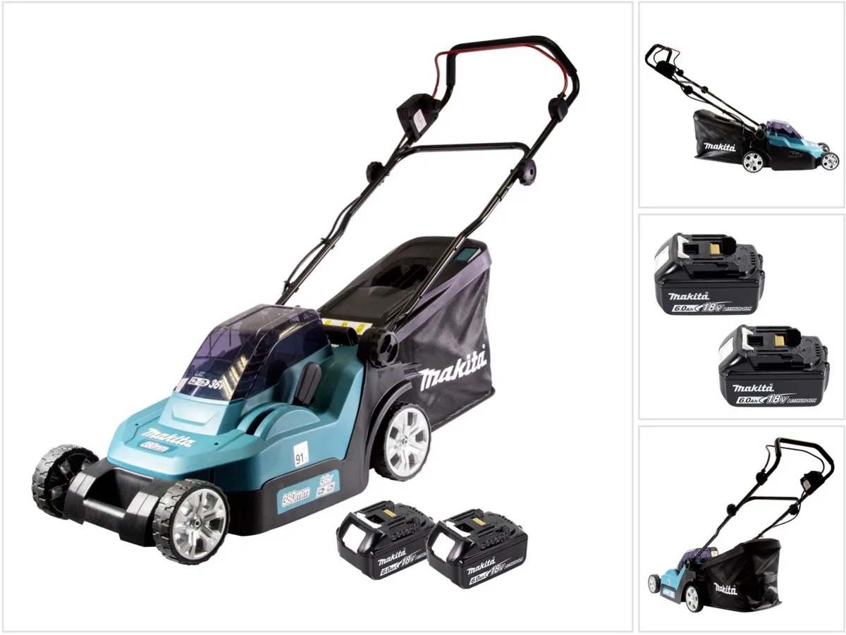 DLM 382 G2 accu grasmaaier 36 V ( 2x 18 V ) 38 cm 40 l + 2x accu 6,0 Ah - zonder oplader von Makita – Produktbild