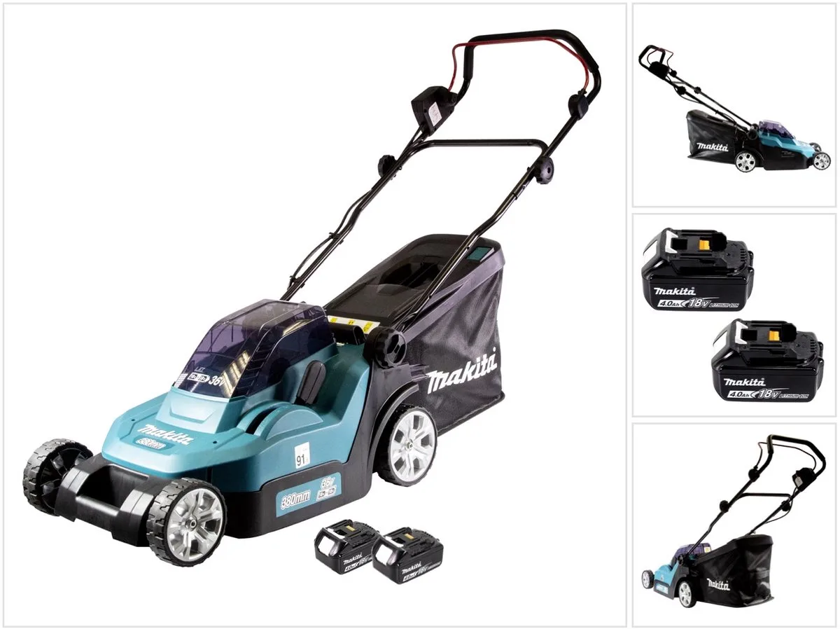 DLM 382 M2 accu grasmaaier 36 V ( 2x 18 V ) 38 cm 40 l + 2x accu 4,0 Ah - zonder oplader von Makita – Produktbild