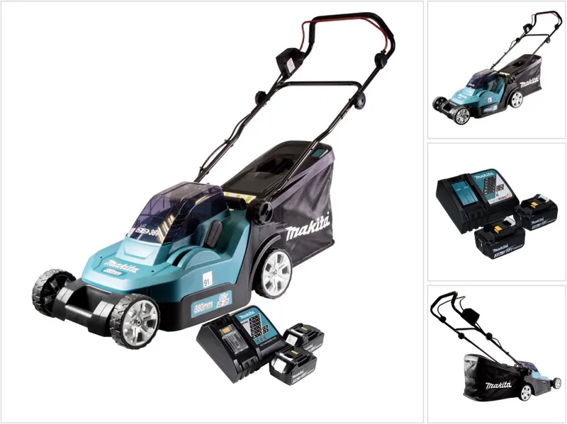 DLM 432 RF2 accu-grasmaaier 36 V (2x 18 V) 43 cm + 2x accu 3,0 Ah + oplader de Makita – image du produit