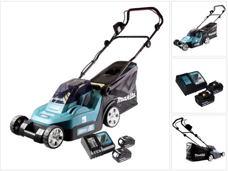 DLM 432 RT2 accu-grasmaaier 36 V (2x 18 V) 43 cm + 2x accu 5,0 Ah + oplader de Makita – image du produit