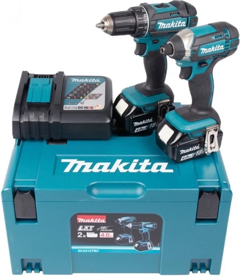 DLX2127MJ Combiset - DDF482 18v Boor-/schroefmachine + DTD152 slagschroevendraaier 4,0 Ah accu (2 st), snellader, Mbox von Makita – Produktbild