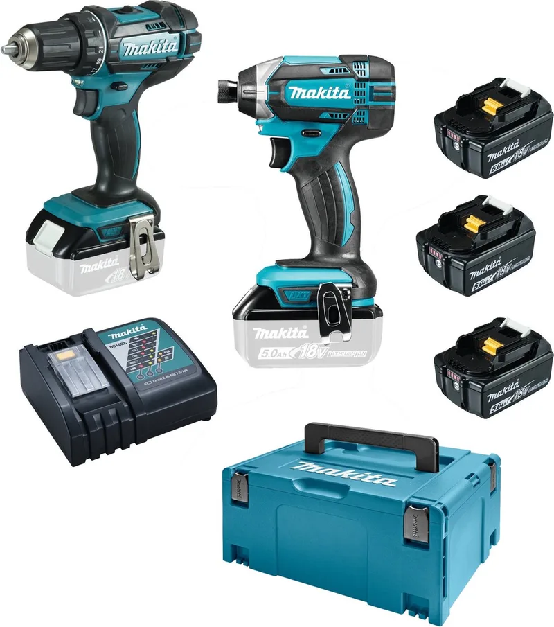 DLX2127TJ1 Combiset - Boor-/schroefmachine + Slagschroevendraaier - 18V, 5,0 Ah Accu - Met MBox von Makita – Produktbild