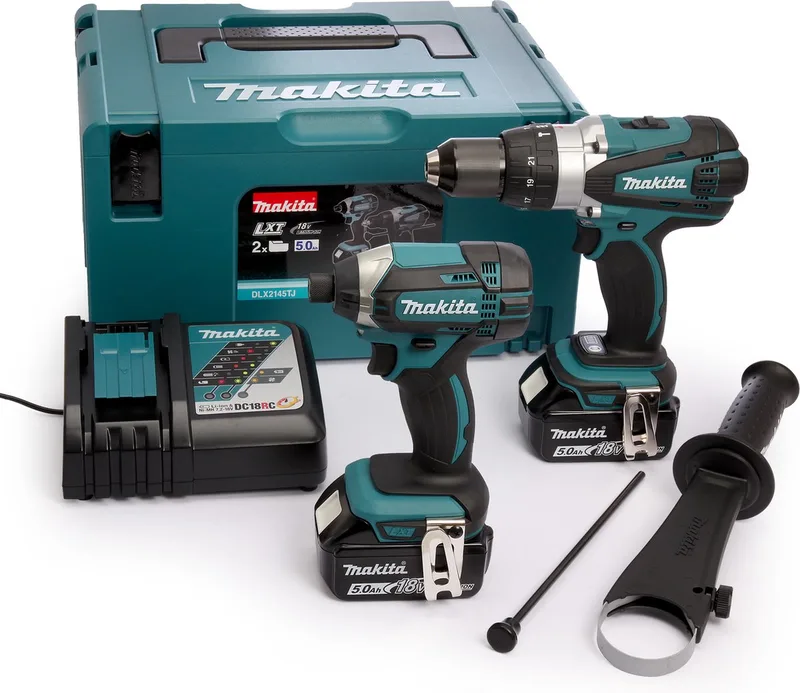 DLX2145TJ 18V Li-Ion Combiset - Accuboormachine met Klopfuntie (DHP458) - Slagschroevendraaier (DTD152) - 2x 5.0Ah accu's de Makita – image du produit