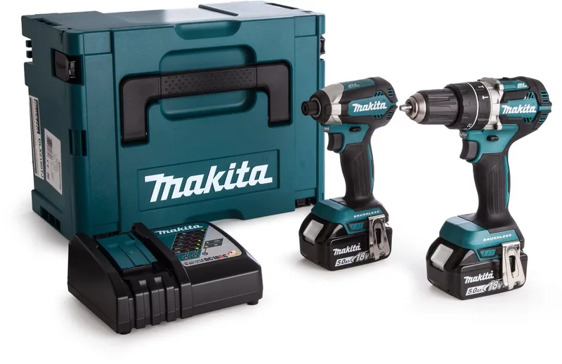 DLX2180TJ 18V Li-Ion combiset - DHP484 (klop)boor-/schroefmachine - DTD153 slagschroevendraaier - 2x 5.0Ah accu fra Makita – produktbillede
