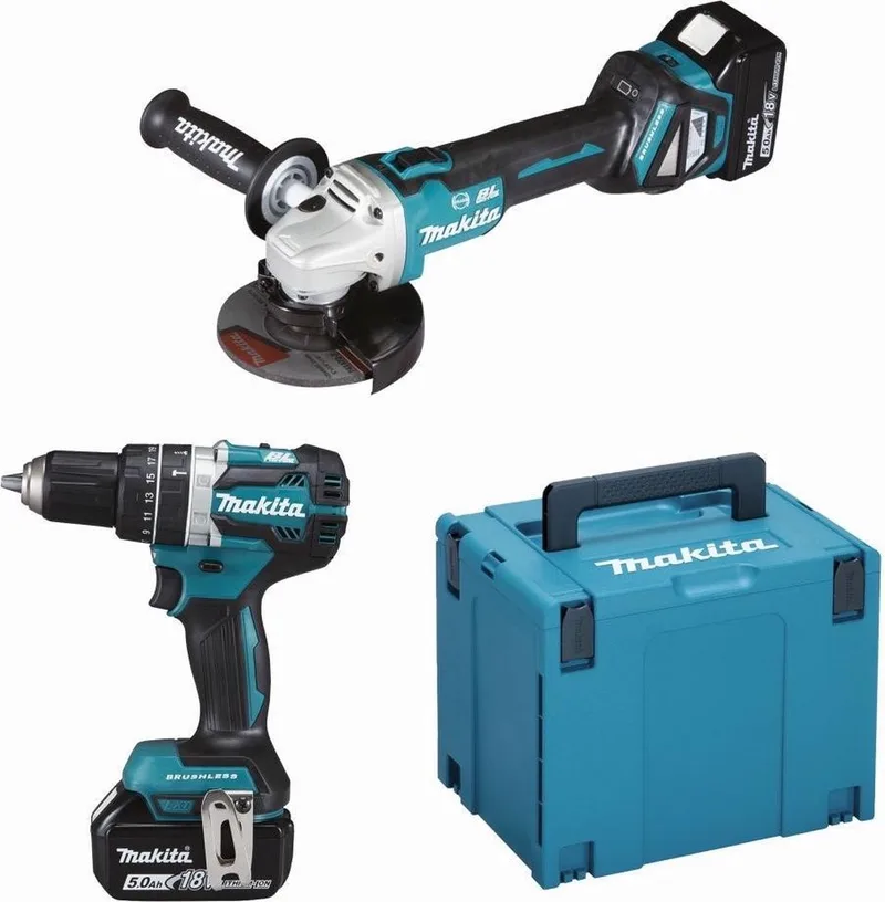 DLX2272TJ 18V LXT 2 delige set: DGA513 Haakse slijper + DHP484 (Klop)boormachine 2 x 5.0Ah accu's von Makita – Produktbild