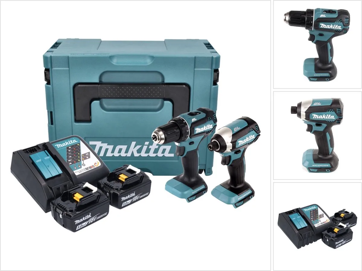 DLX2289TJ combiset - DDF485 18v Boor- en schroefmachine + DTD153 Accu slagschroevendraaier met 5.0Ah accu's van Makita – productafbeelding