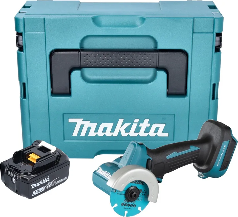 DMC 300 F1J accu haakse slijper 18 V 76 mm borstelloos + 1x oplaadbare accu 3.0 Ah + Makpac - zonder lader de Makita – image du produit
