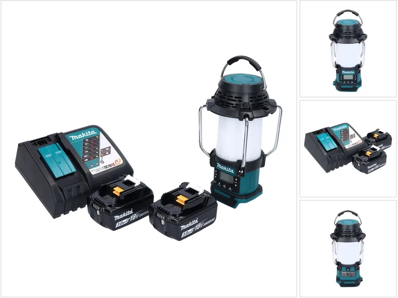 DMR 055 RF accu-radio 18 V FM met lantaarn 360° zaklamp + 2x accu 3,0 Ah + oplader de Makita, Vert – image du produit