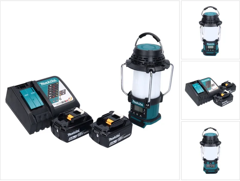 DMR 055 RG accu-radio 18 V FM met lantaarn 360° zaklamp + 2x accu 6,0 Ah + oplader van Makita, Groen – productafbeelding