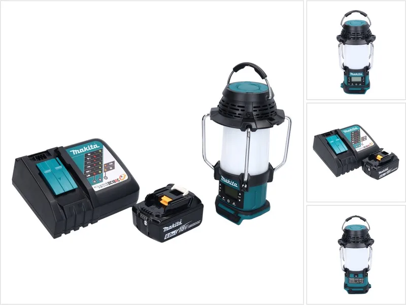 DMR 055 RG1 accu-radio 18 V FM met lantaarn 360° zaklamp + 1x accu 6,0 Ah + oplader van Makita, Groen – productafbeelding