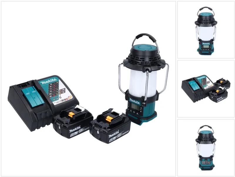 DMR 055 RT accu-radio 18 V FM met lantaarn 360° zaklamp + 2x accu 5,0 Ah + oplader van Makita, Groen – productafbeelding