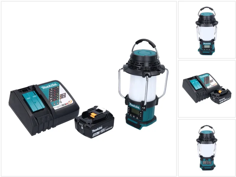 DMR 055 RT1 accu-radio 18 V FM met lantaarn 360° zaklamp + 1x accu 5,0 Ah + oplader van Makita, Turquoise – productafbeelding