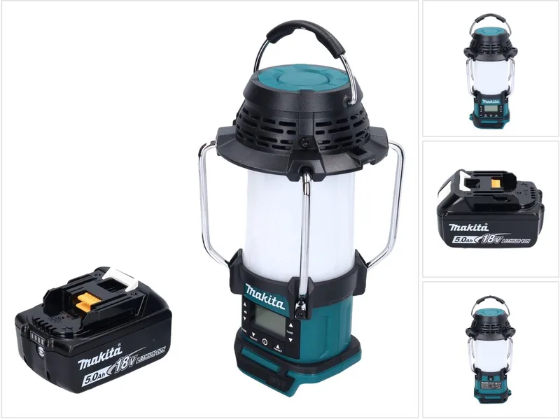 DMR 055 T1 accu-radio 18 V FM met lantaarn 360° zaklamp + 1x accu 5,0 Ah - zonder oplader van Makita, Turquoise – productafbeelding