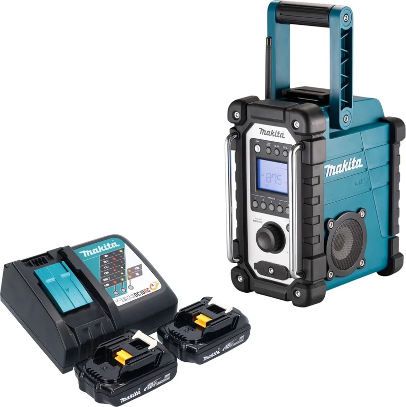 DMR 116 RY accu bouwradio 14,4 - 18 V AM FM AUX + 2x accu 1,5 Ah + oplader de Makita, Vert – image du produit