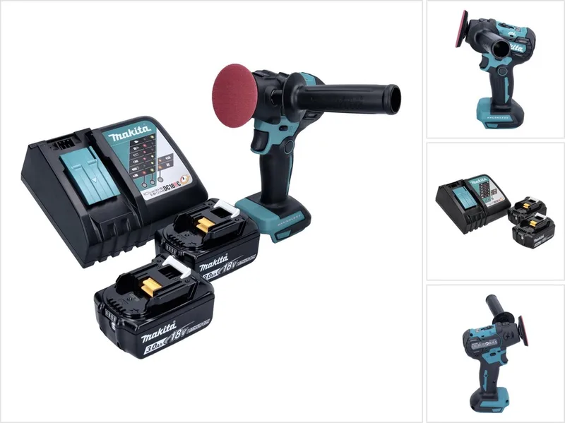 DPV 300 RF accu-polijstmachine 18 V 50 / 80 mm borstelloos + 2x accu 3.0 Ah + lader de Makita – image du produit