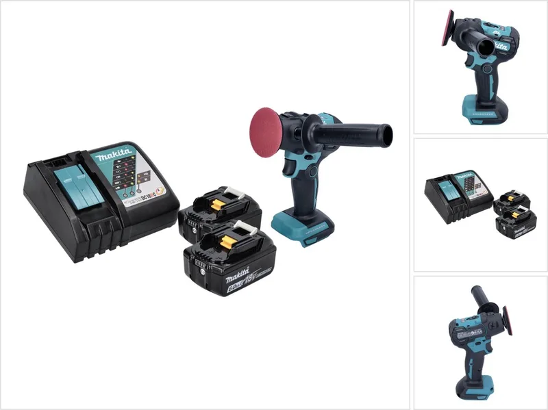 DPV 300 RG accu-polijstmachine 18 V 50 / 80 mm borstelloos + 2x accu 6.0 Ah + lader van Makita – productafbeelding