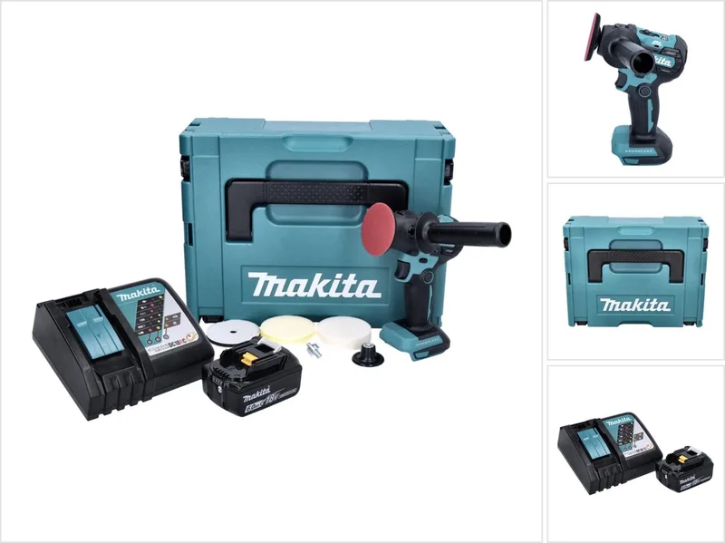 DPV 300 RG1J Accuschuurmachine polijstmachine 18 V 50 / 80 mm borstelloos + 1x oplaadbare accu 6.0 Ah + lader + Makpac de Makita – image du produit