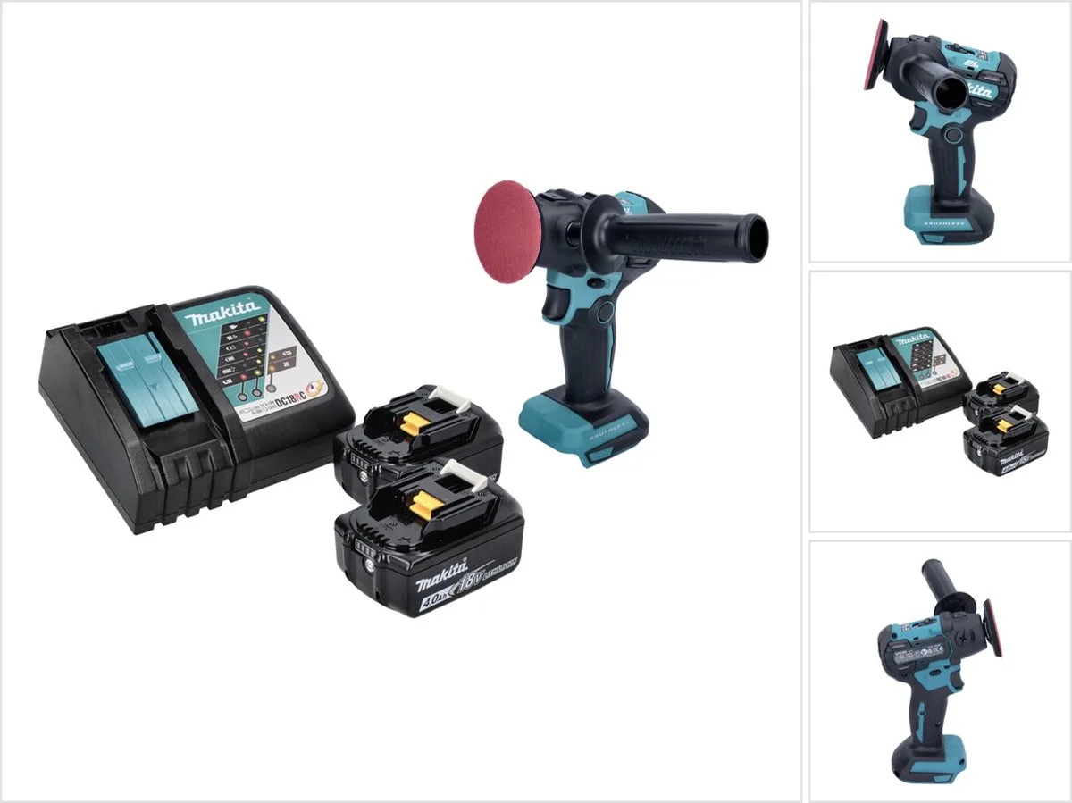 DPV 300 RM accu-polijstmachine 18 V 50 / 80 mm borstelloos + 2x accu 4.0 Ah + lader de Makita – image du produit