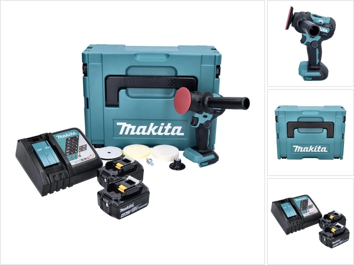 DPV 300 RMJ accu-polijstmachine 18 V 50 / 80 mm borstelloos + 2x accu 4.0 Ah + lader + Makpac van Makita – productafbeelding