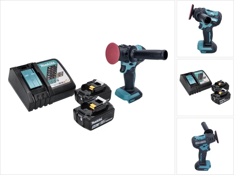 DPV 300 RT accu-polijstmachine 18 V 50 / 80 mm borstelloos + 2x accu 5.0 Ah + lader von Makita – Produktbild