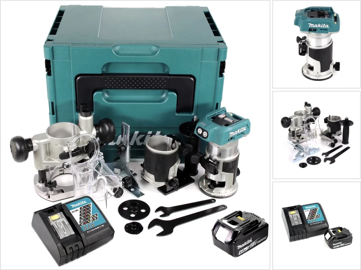 DRT 50 RM1J X2 18 V Li-Ion accu borstelloze multifunctionele bovenfrees in Makpac incl. bovenfreesmodules + 1x 4.0 accu + lader de Makita – image du produit