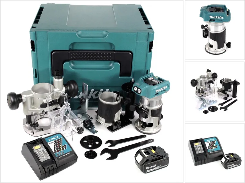 DRT 50 RT1J X2 18 V Li-Ion accu borstelloze multifunctionele bovenfrees in Makpac incl. bovenfreesmodules + 1x 5.0 accu + lader de Makita – image du produit