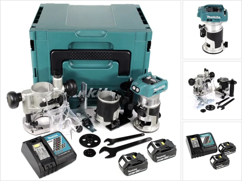 DRT 50 RTJ X2 18 V Li-Ion accu borstelloze multifunctionele frees in Makpac incl. freesmodules + 2x 5,0 accu + oplader fra Makita – produktbillede