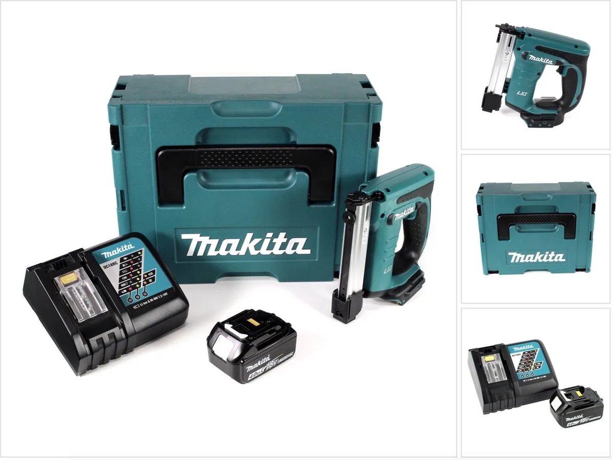 DST 221 RM1J 18 V Li-ion accu tacker in Makpac + 1x BL 1840 B 4,0 Ah Li-ion accu + DC 18 RC lader de Makita – image du produit