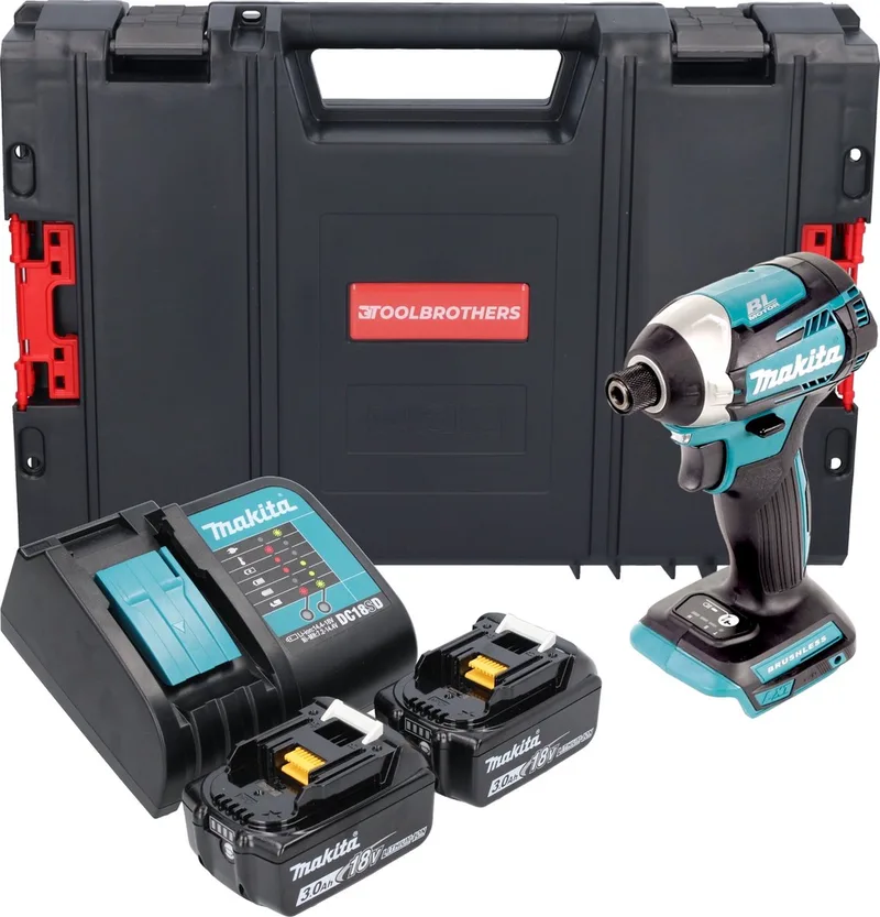 DTD 154 SFJ-R accu-slagschroevendraaier 18 V 1/4" 175 Nm borstelloos + 2x accu 3,0 Ah + oplader + RHINO von Makita – Produktbild