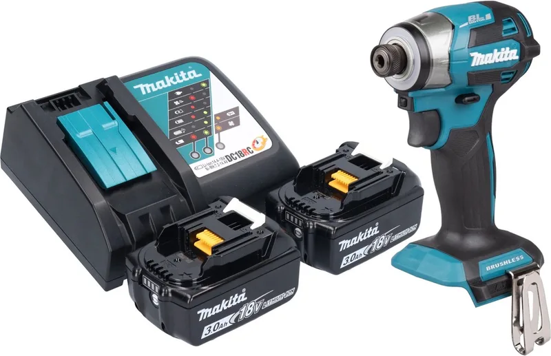 DTD 173 RF accu-slagmoersleutel 18 V 180 Nm 1/4" borstelloos + 2x oplaadbare accu 3,0 Ah + lader fra Makita – produktbillede