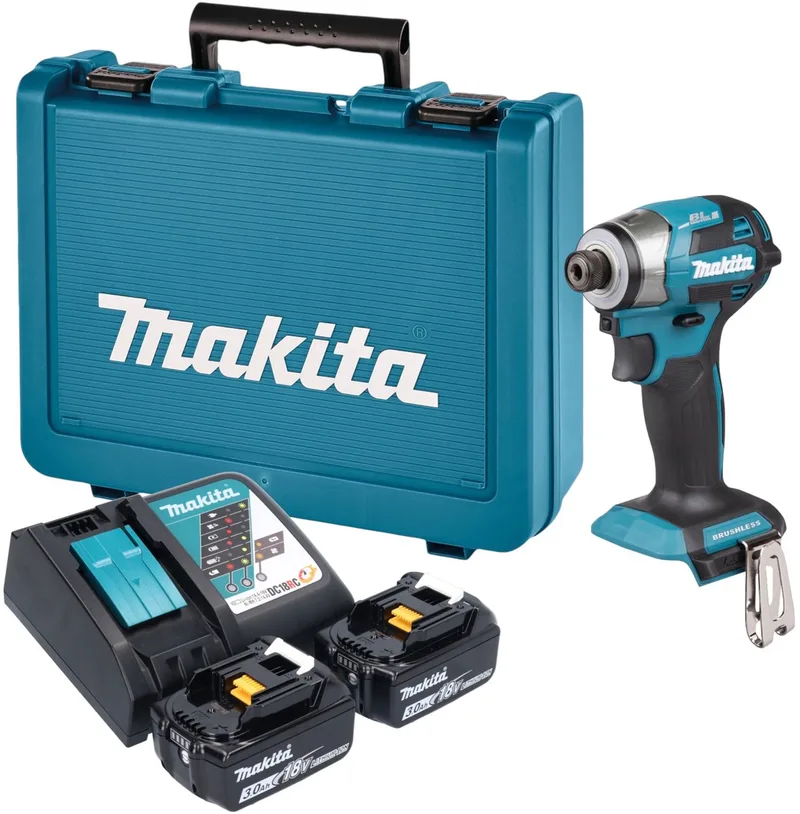 DTD 173 RFE accu-slagmoersleutel 18 V 180 Nm 1/4" borstelloos + 2x accu 3,0 Ah + oplader + koffer von Makita – Produktbild