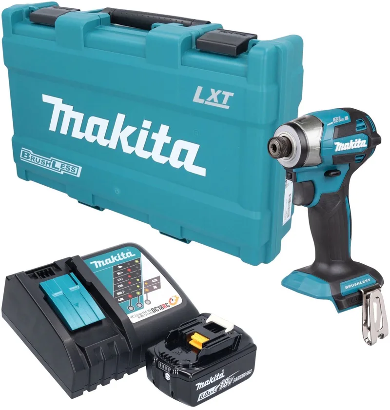 DTD 173 RG1K accu-slagmoersleutel 18 V 180 Nm 1/4" borstelloos + 1x accu 6,0 Ah + oplader + koffer von Makita – Produktbild