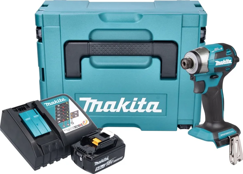 DTD 173 RT1J accu-slagmoersleutel 18 V 180 Nm 1/4" borstelloos + 1x oplaadbare accu 5.0 Ah + lader + Makpac von Makita – Produktbild