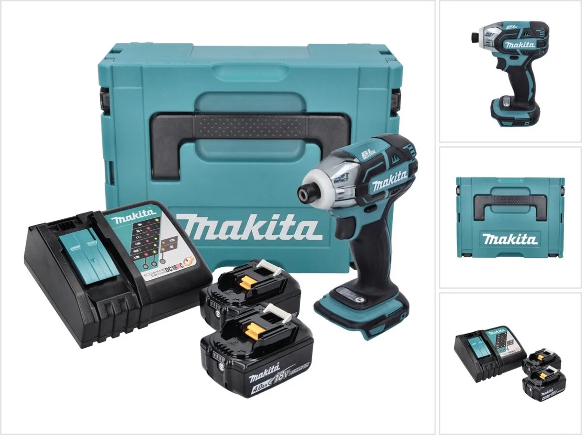 DTS 141 RMJ accu-impulsschroevendraaier 18 V 40 Nm 1/4" borstelloos + 2x accu 4.0 Ah + lader + Makpac van Makita – productafbeelding