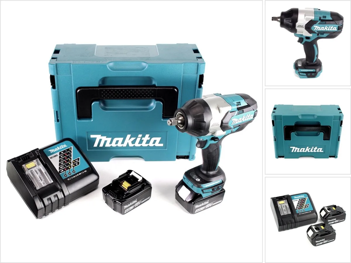 DTW 1002 RMJ accu slagmoersleutel 1/2" 18V 1000Nm borstelloos + 2x oplaadbare accu 4.0Ah + lader + Makpac de Makita – image du produit
