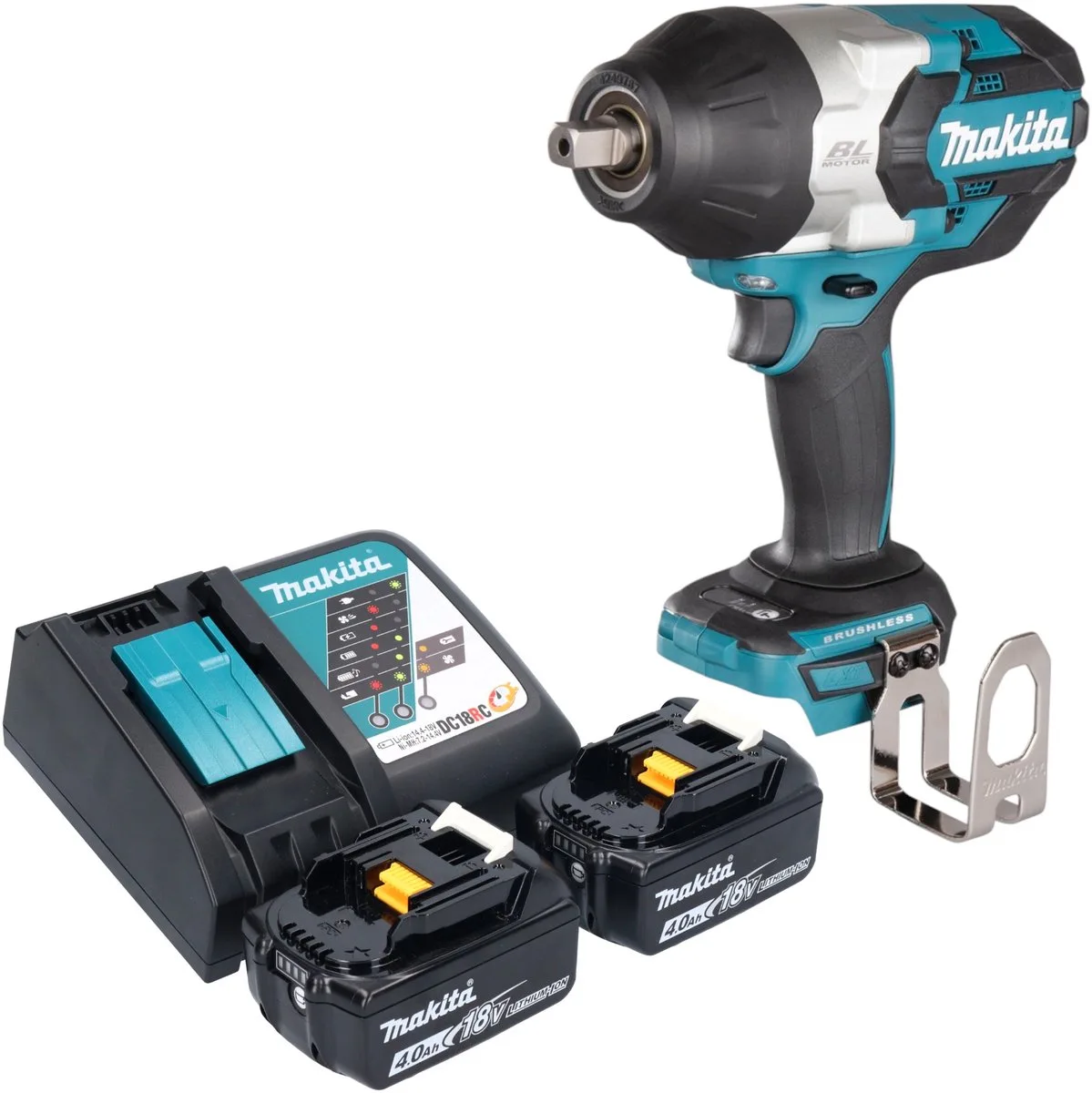 DTW 1004 RM accu-slagmoersleutel 18 V 1050 Nm 1/2" borstelloos + 2x oplaadbare accu 4.0 Ah + lader från Makita – produktbild