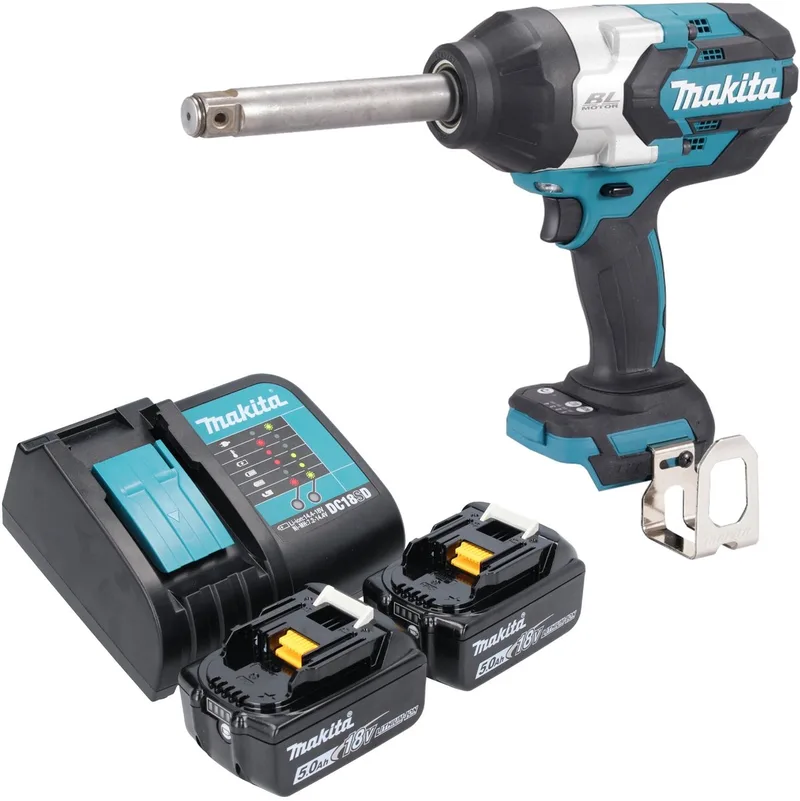 DTW 1005 ST accu slagmoersleutel 18 V 1360 Nm 3/4" borstelloos + 2x oplaadbare accu 5.0 Ah + lader van Makita – productafbeelding